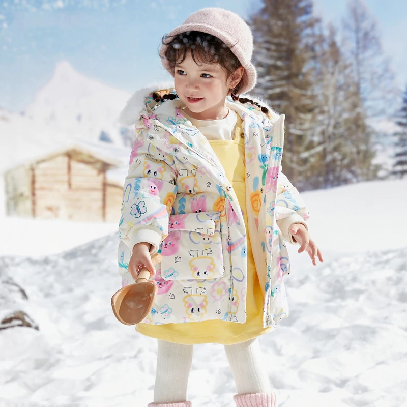 【商场同款】儿童羽绒服反季2024新款三防加厚宝宝中长款外套白鸭绒