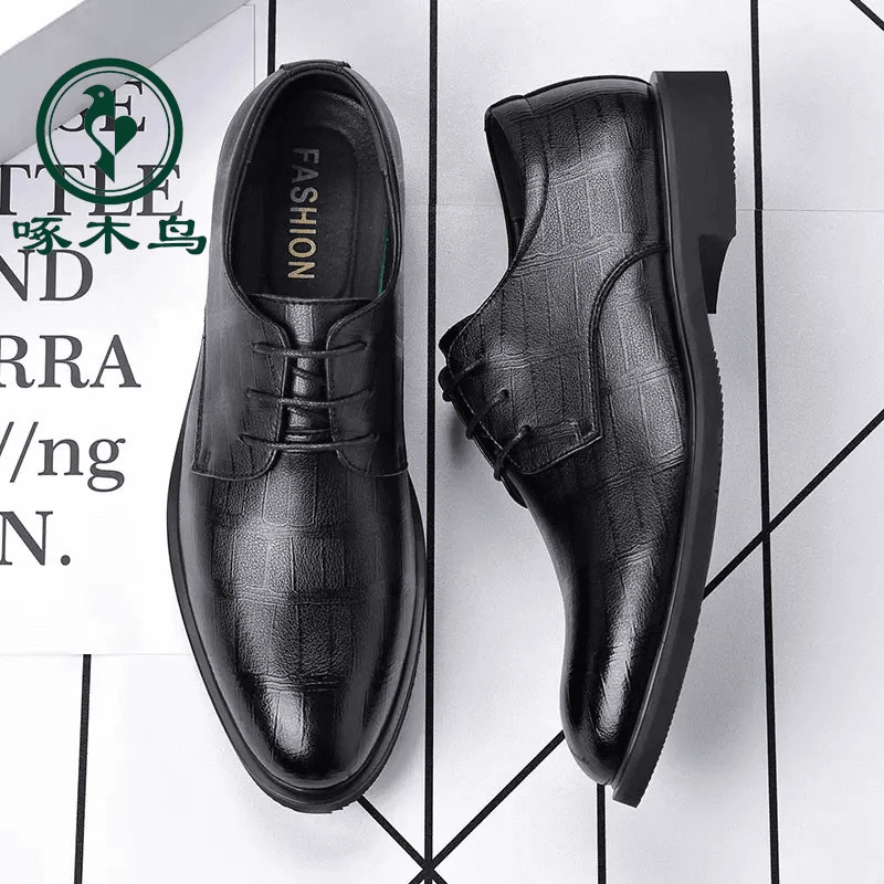 啄木鸟商务正装西装皮鞋男夏季结婚新郎鞋男士休闲软底黑色男鞋