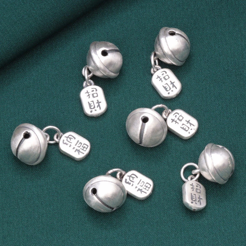 吊坠足银 足银素款手工古法铃铛吊坠挂件银制品