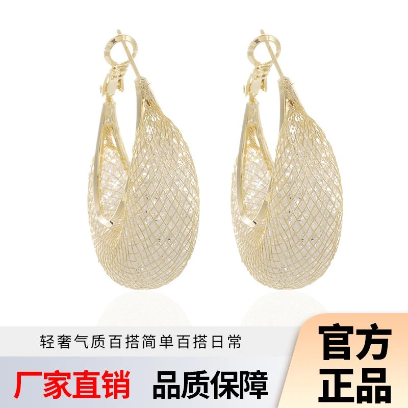 铜合金耳饰 网状水晶耳环女高级感网红同款圆圈耳圈独特设计气质