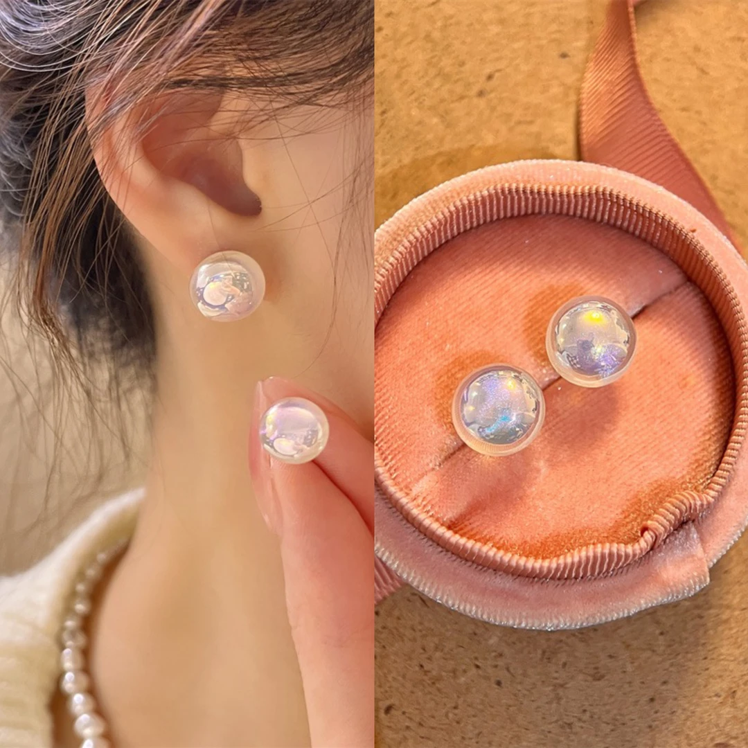 铜合金仿珍珠耳饰 【店铺专享】耳珠简约小众ins百搭椭圆形极光耳钉