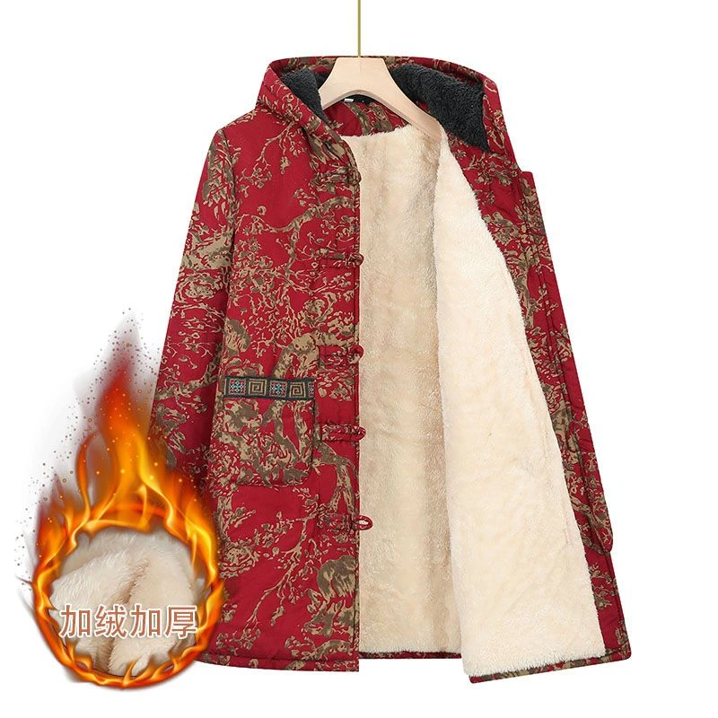 啄木鸟奶奶装中长款加绒加厚6070老太太棉服妈妈中老年人棉袄冬装