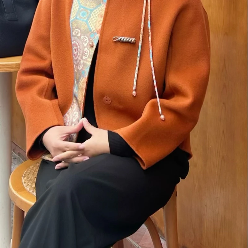 Eall、cz/意澳国风秋冬款气质显瘦短款百搭双面羊绒外套