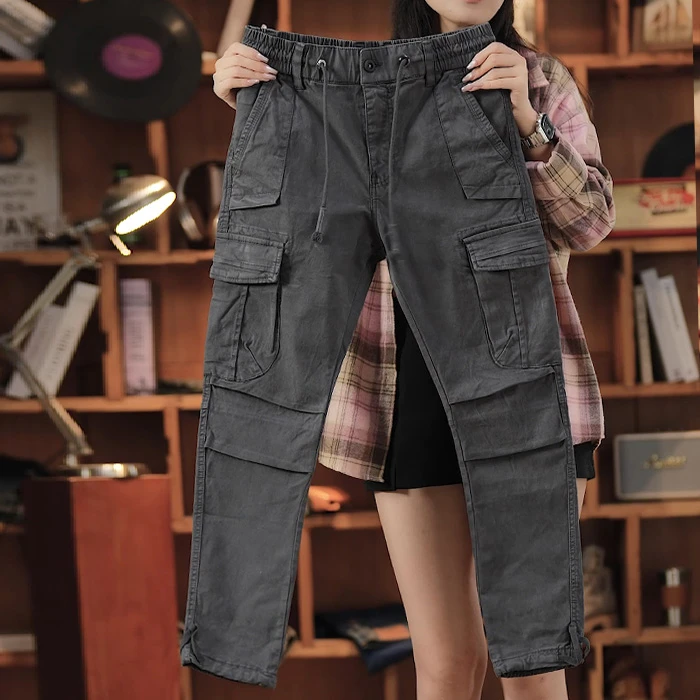 潮X秋冬季美式高端男士休闲裤直筒宽松工装裤男百搭潮流拼接弹力