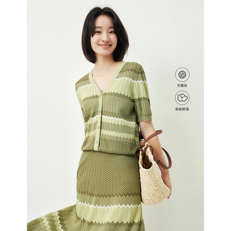 【欧若风】珂思时尚舒适绿色亲肤撞色针织衫EZ01640F1