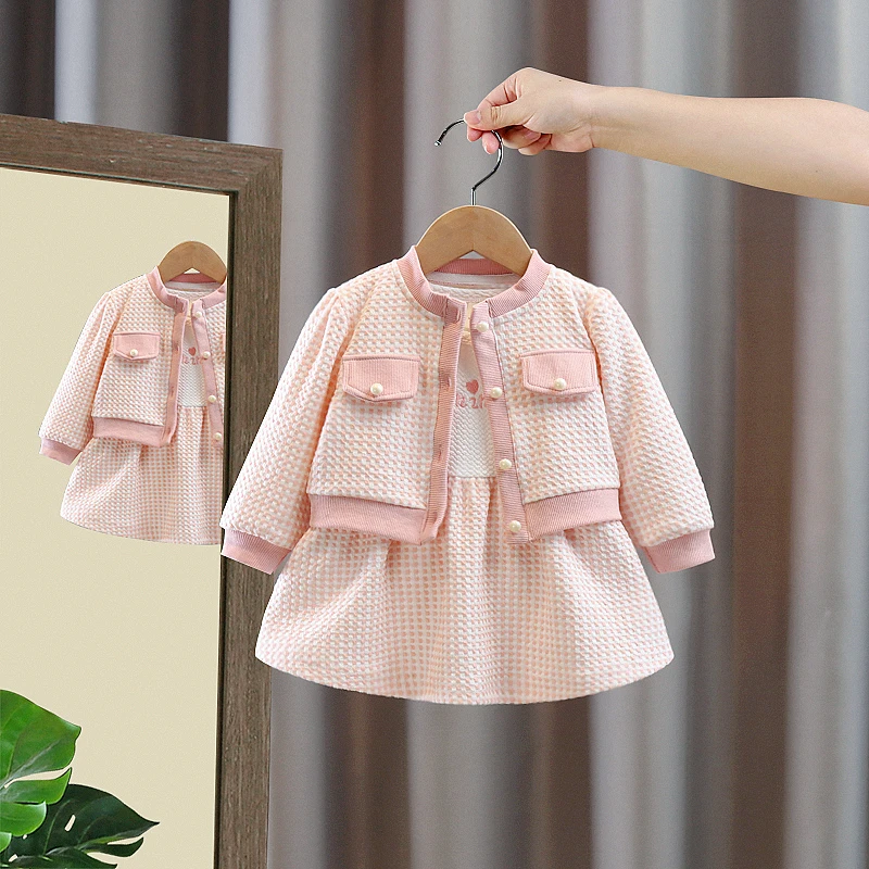 2025新款女童连衣裙秋装儿童两件小香风公主裙子周岁宝宝礼服套装