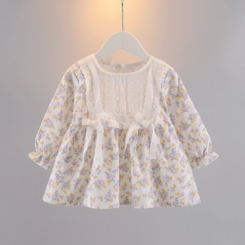 6个月女宝宝秋装公主裙0-1岁女童长袖棉质碎花洋气小裙子婴儿衣服