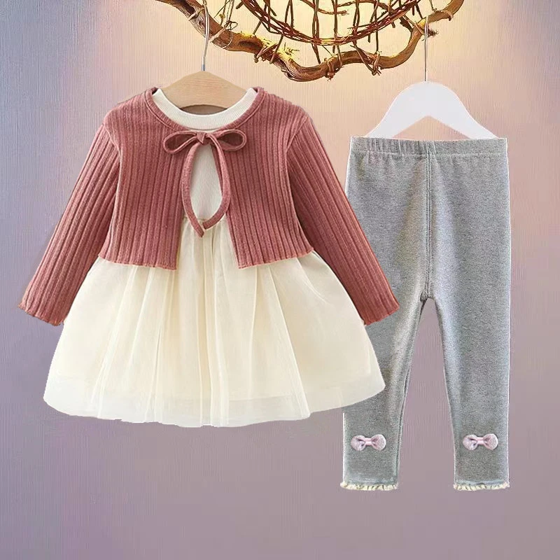 洋气女童套装秋装时髦婴儿童装韩版公主裙外出服女宝宝春秋三件套