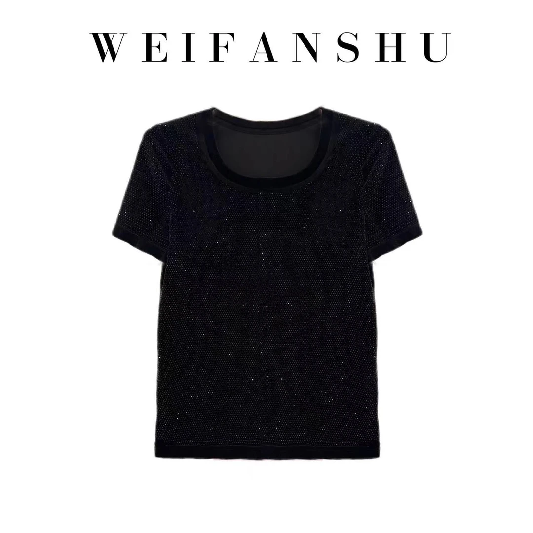 WEIFANSHU/魏凡舒【星光浮动】上衣夏季圆领黑色时尚休闲百搭T恤