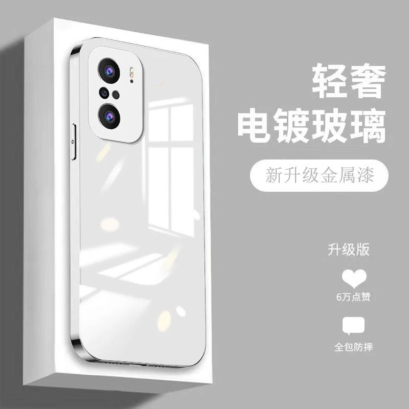 适用红米k40手机壳k40S纯色简约金属漆电镀玻璃壳k40pro女ins游戏