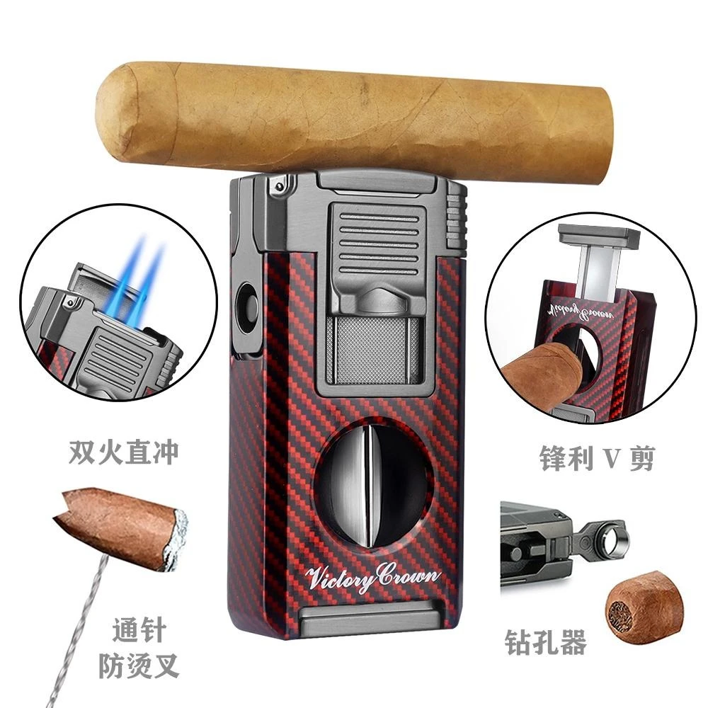 雪茄剪打火机一体五合一多功能打火机锋利V剪聚火双直冲活动 通针