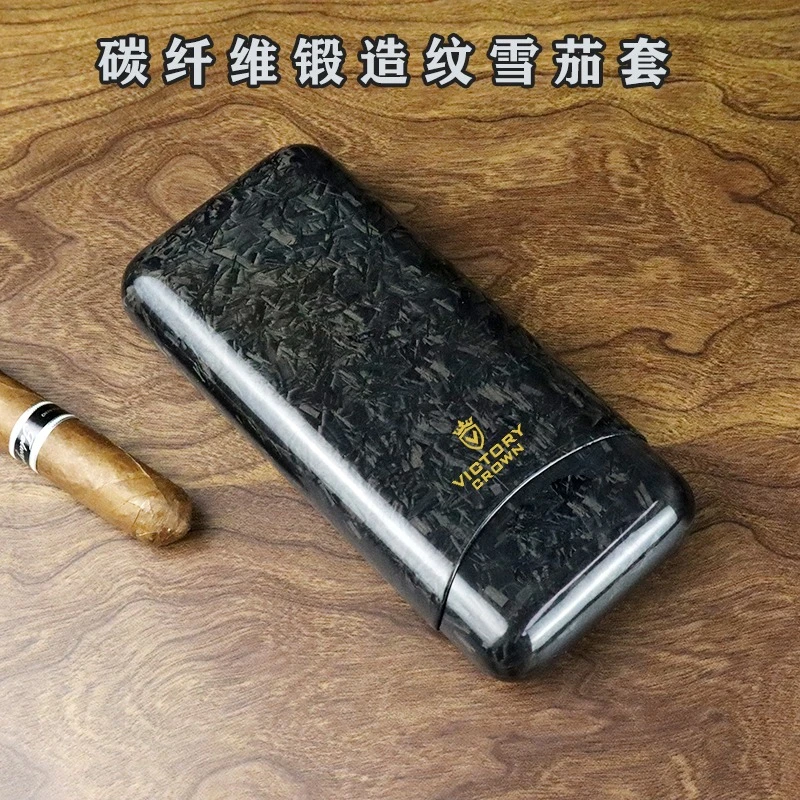 碳纤维雪茄盒锻造纹雪茄套便携式雪茄保湿盒三支超薄抗压超轻