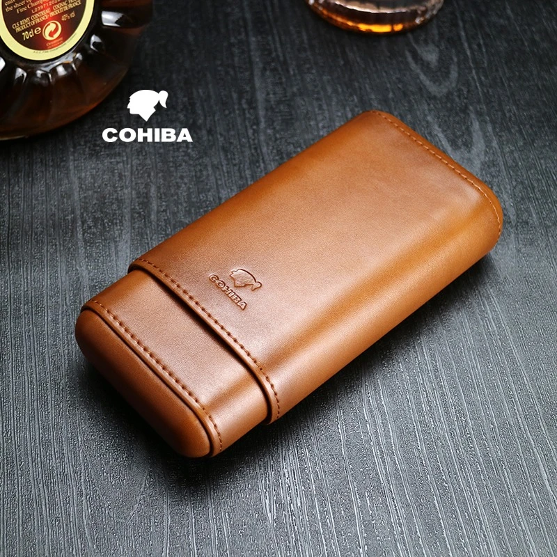古巴雪茄便携套雪茄皮套雪茄盒雪茄套保湿套3支装雪松实木内衬