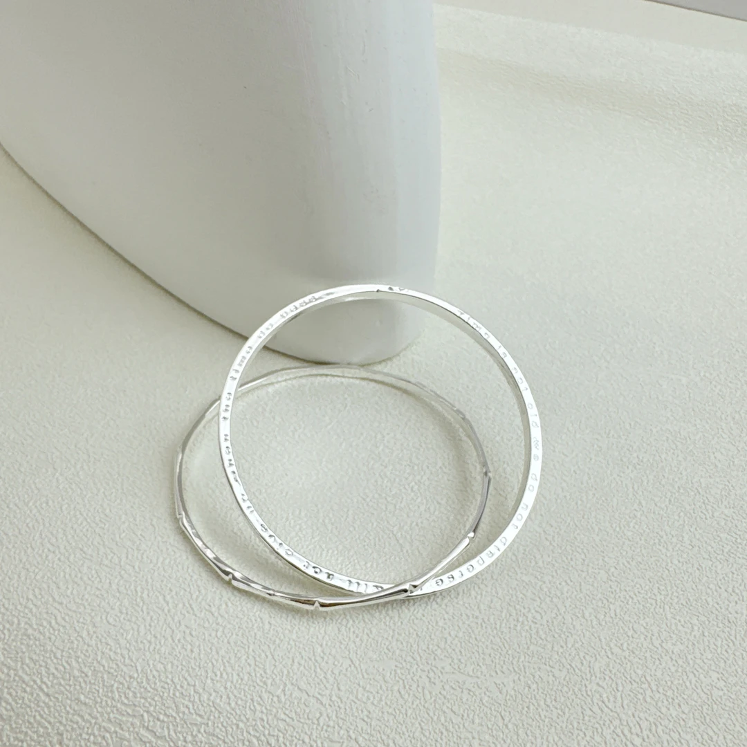 足银手镯 足银9999手镯双环竹节四叶草简约环环相扣气质学生闺蜜