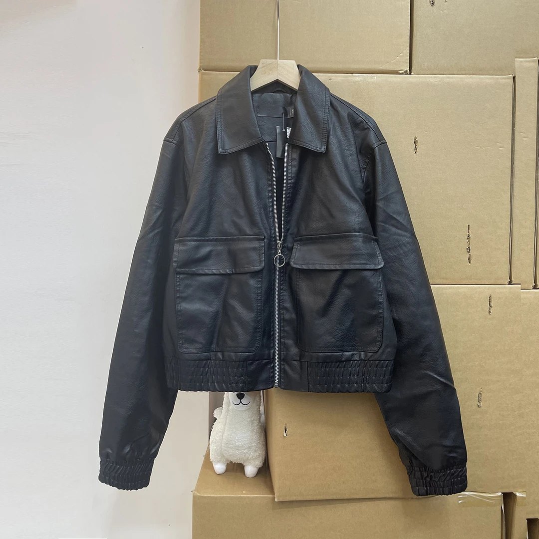 南美单！！秋装新款机车皮衣工装风大口袋夹克