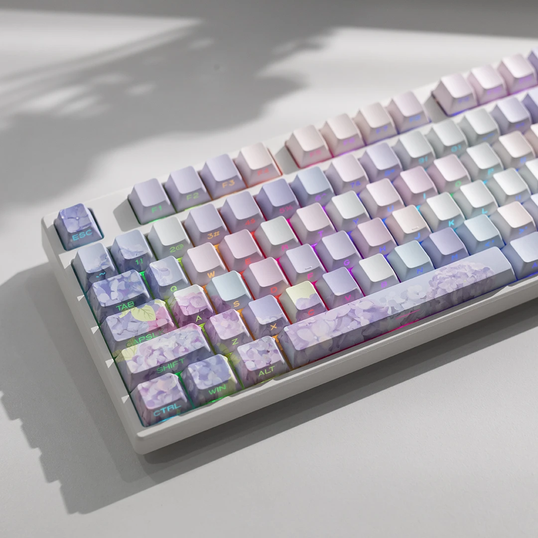 无尽夏侧刻透光键帽女生马克龙配色PBT材质五面热升华紫色彩虹