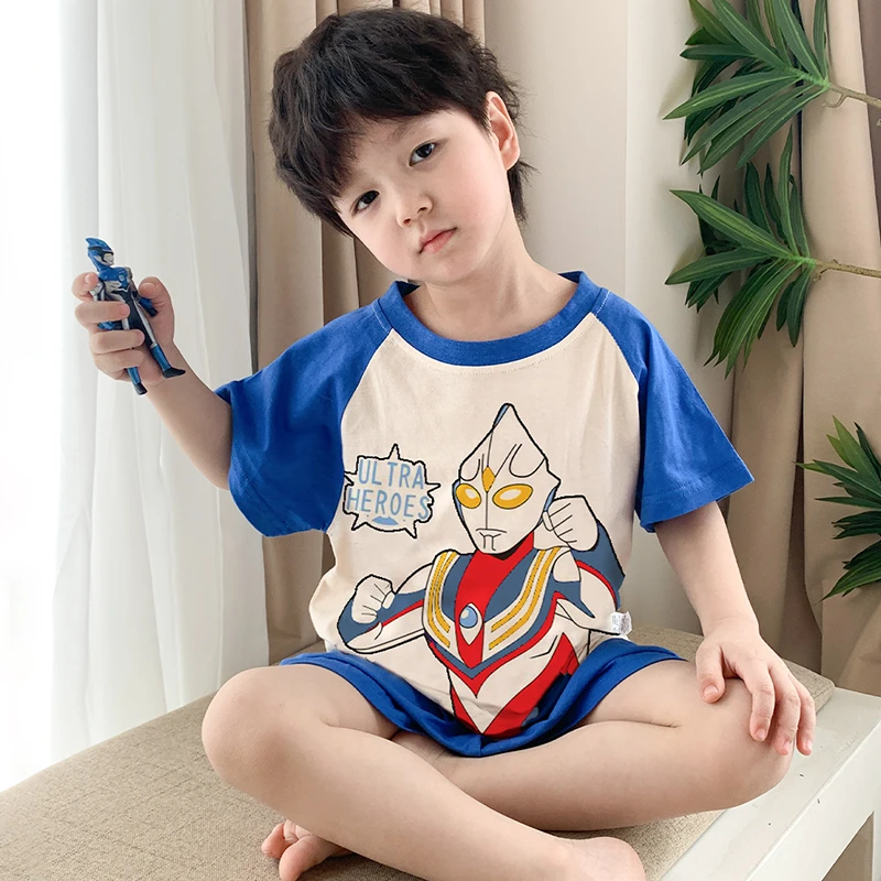 儿童款睡衣夏季纯棉短袖薄款奥特曼男孩空调服卡通宝宝家居服套装