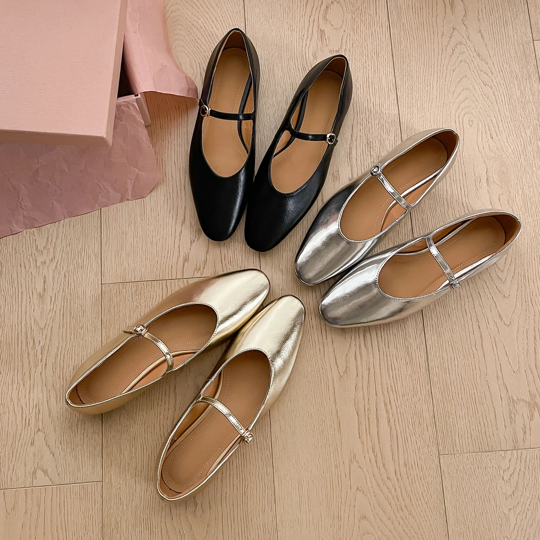 2017/1厘米牛皮平跟单鞋方头软底女鞋温柔百搭学院风奶奶鞋