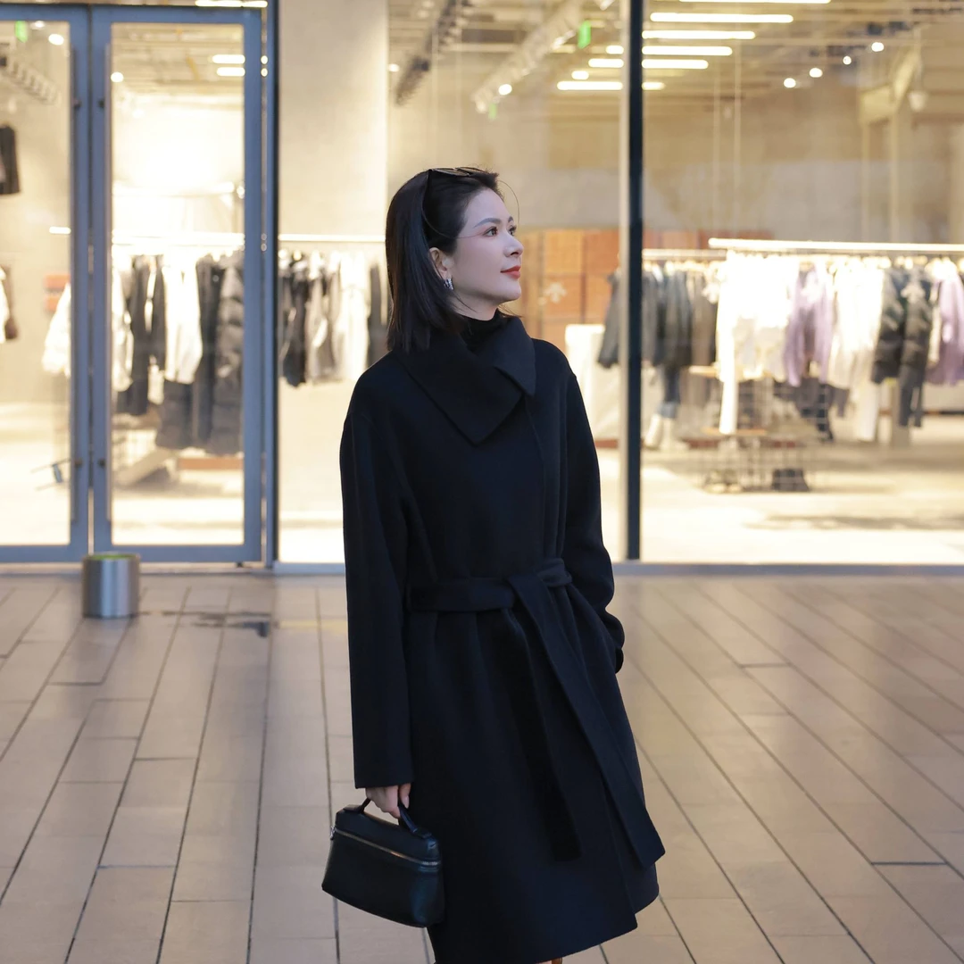 ANGELIAORIGINAL细节聚焦 羊毛桑蚕丝花苞领羊绒气质显瘦大衣#400