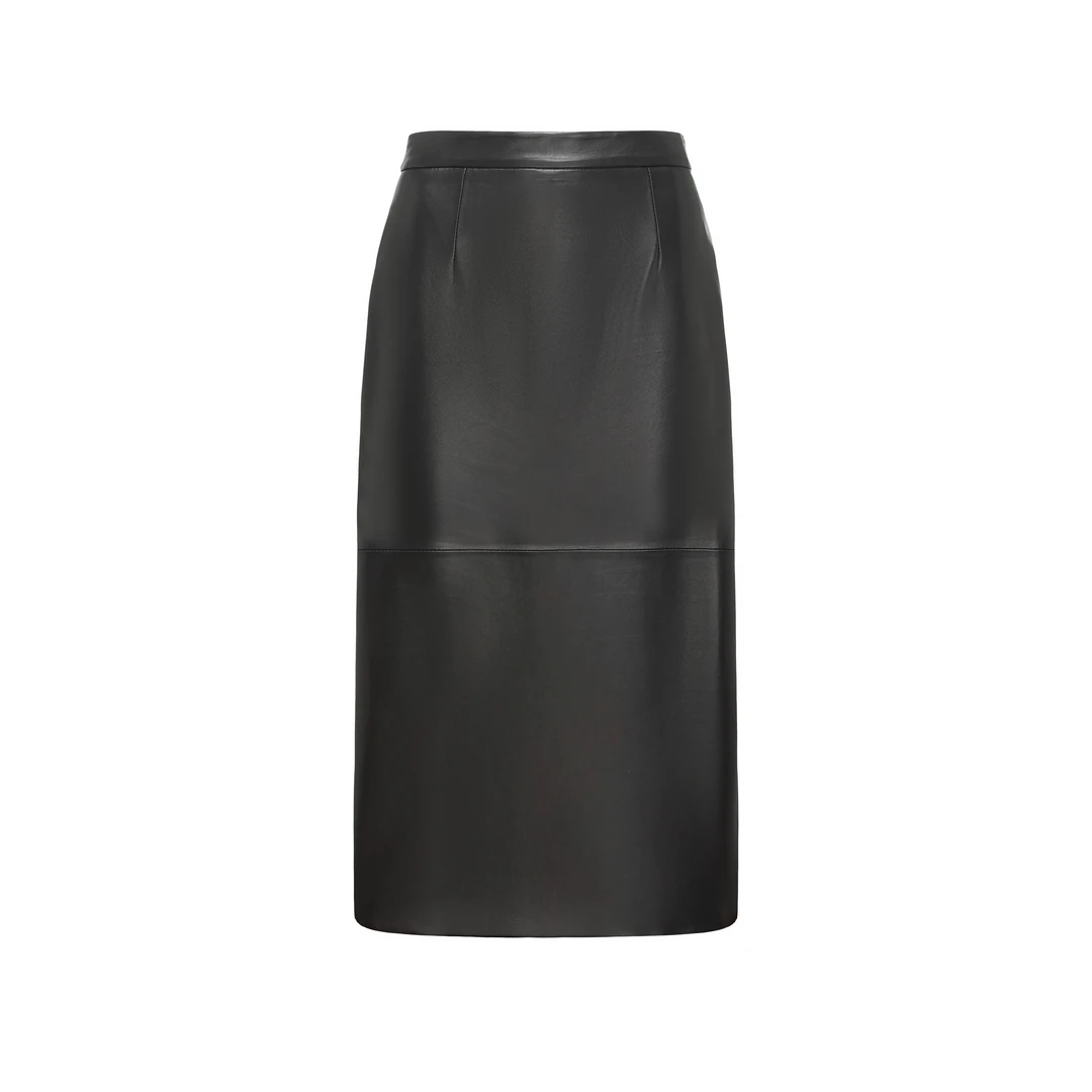 ANGELIAORIGINAL曼城记忆 植鞣绵羊皮秋冬气质皮裙直筒半身裙#263