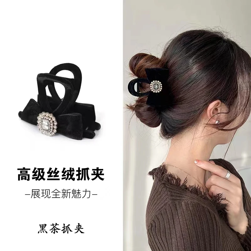 秋冬气质优雅复古法式丝绒蝴蝶结抓夹