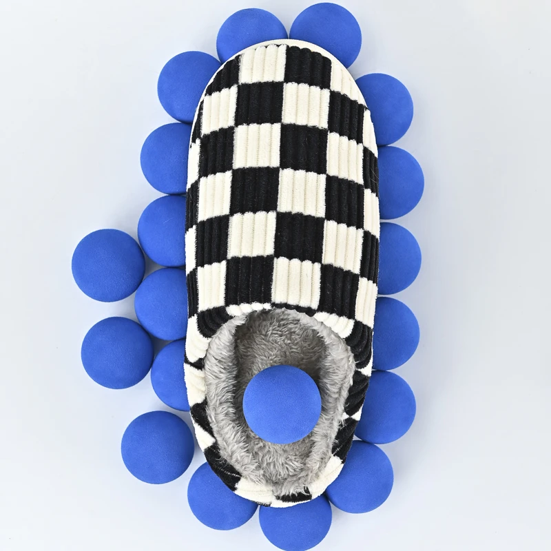 棉拖鞋家居2022新款复古棋盘格子半包跟冬季情侣棉鞋保暖毛绒