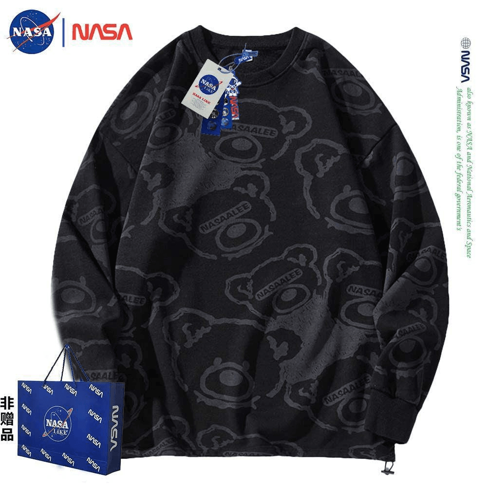 NASA联名慵懒风小熊运动时尚套头衫无帽长袖圆领卫衣男女同款潮流