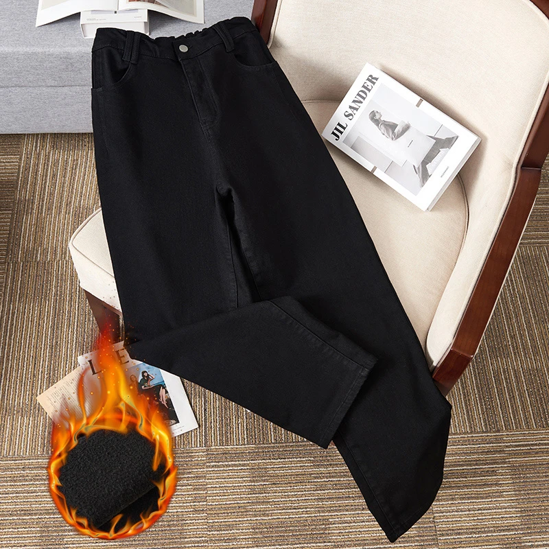 N4014胖MM磨毛绒裤子新款秋冬2023加肥显瘦大码女装250斤牛仔裤女