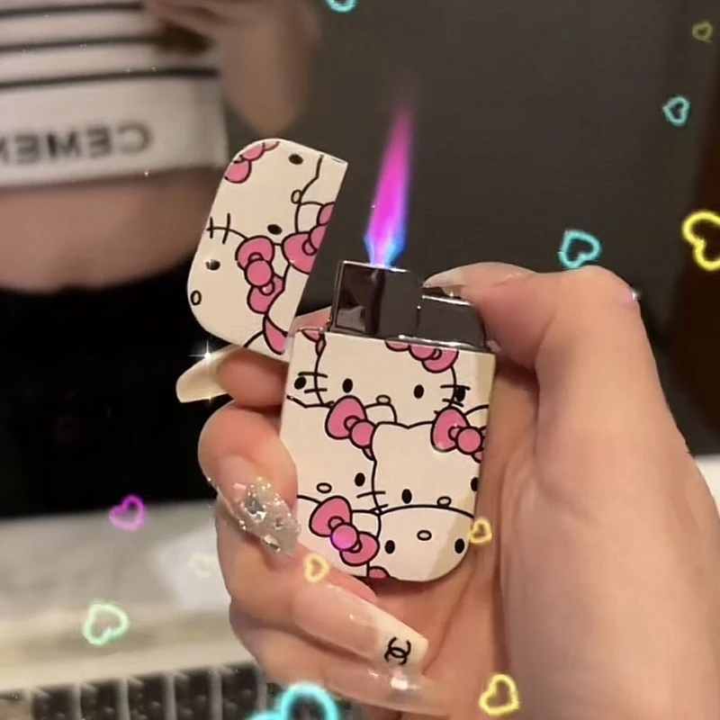 新款玉桂狗HelloKitty网红防风打火机可爱卡通粉色火焰创意礼物女