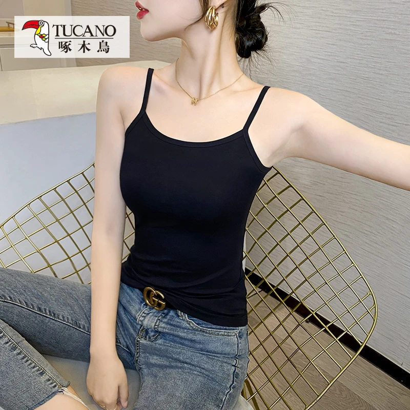 啄木鸟JS夏秋棉质吊带背心女内搭外穿美背打底设计感无袖百搭上衣