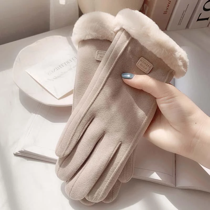 手套女冬季骑行保暖加绒加厚麂皮绒冬天骑车防寒防风防冻可触屏