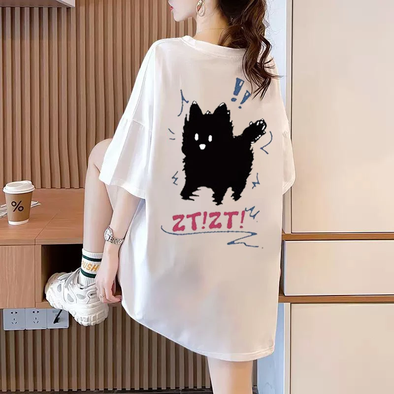 2024夏季新款薄款纯棉透气t恤女大码休闲短袖学生ins小众上衣胖mm