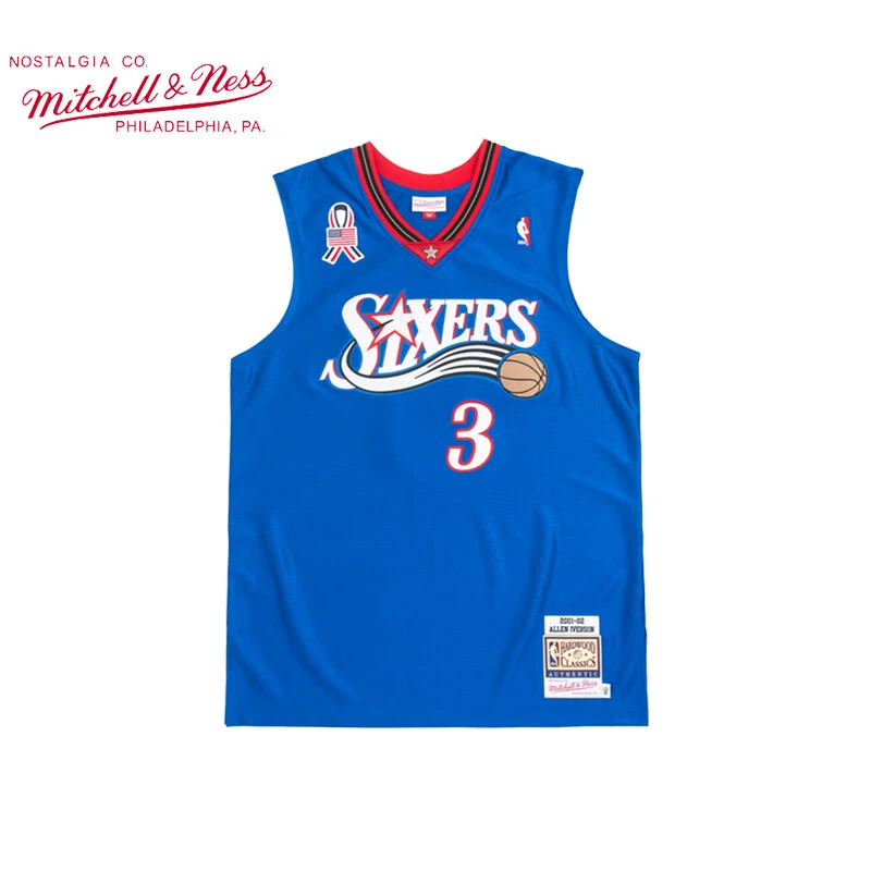 Mitchell&Ness复古球衣男刺绣AU球员版 NBA 76人队艾弗森篮球服