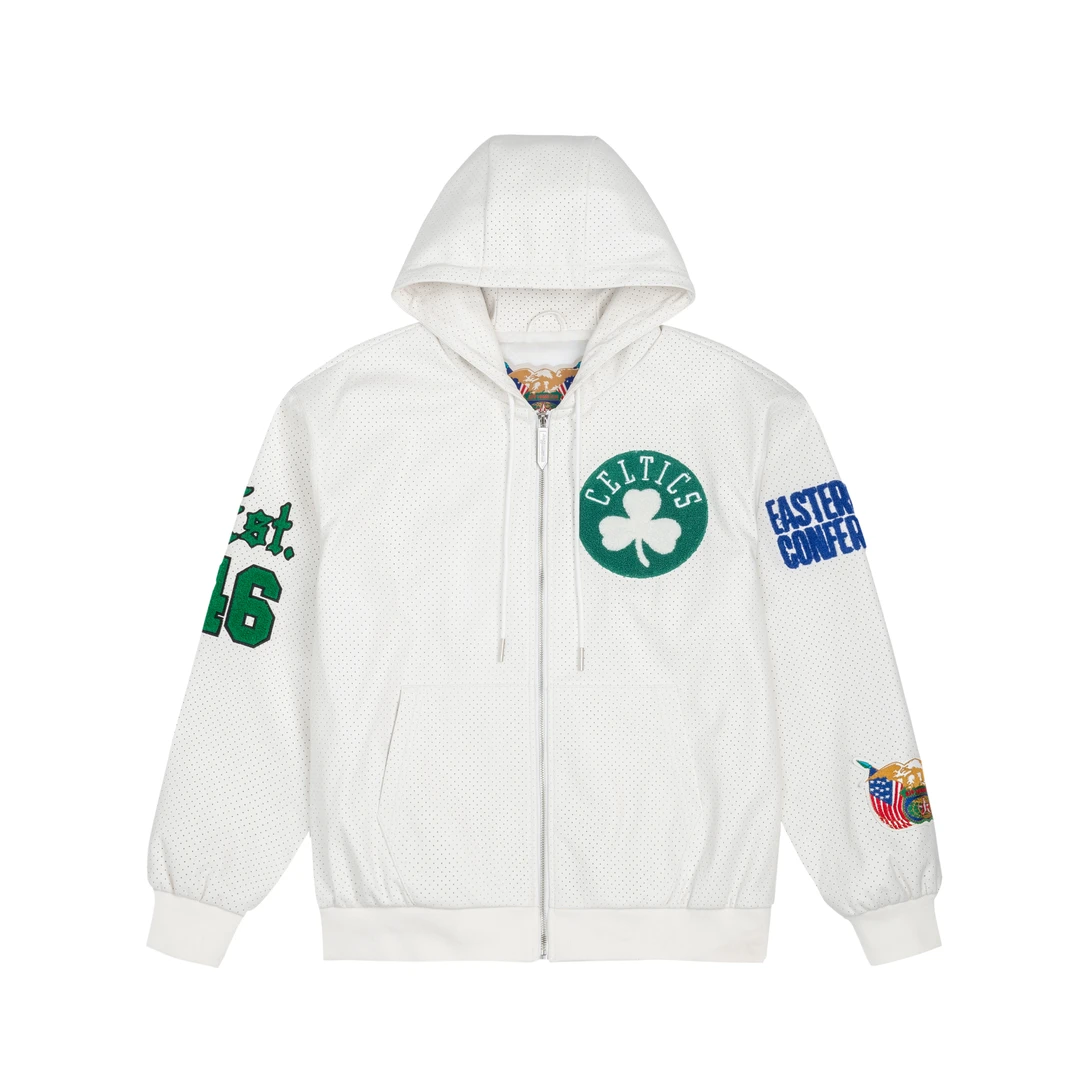 JEFF HAMILTON凯尔特人pu皮夹克外套男连帽