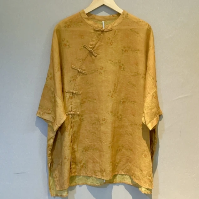 花容 芳华设计新中式复古苎麻上衣国风夏款斜襟上衣