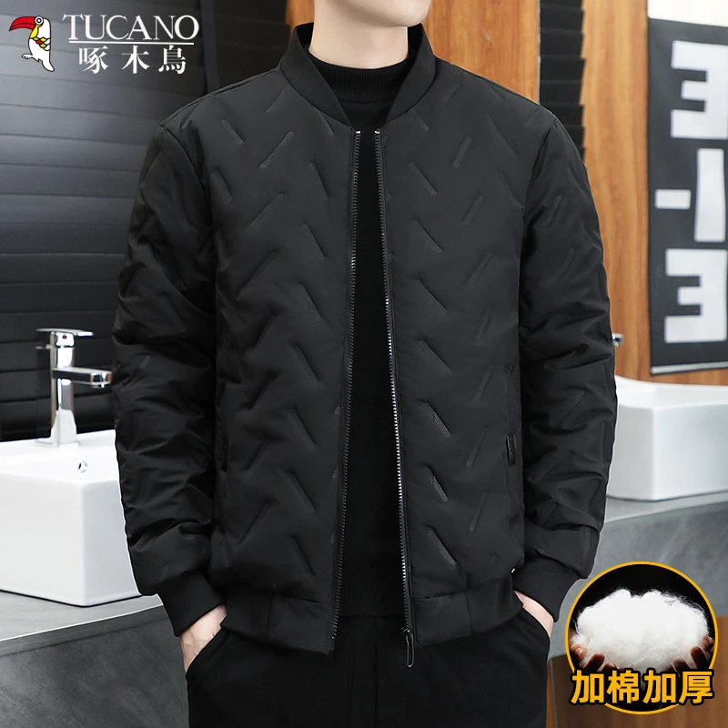 啄木鸟轻薄棉衣男2023冬季新款潮流休闲棒球领外套加厚保暖棉服男
