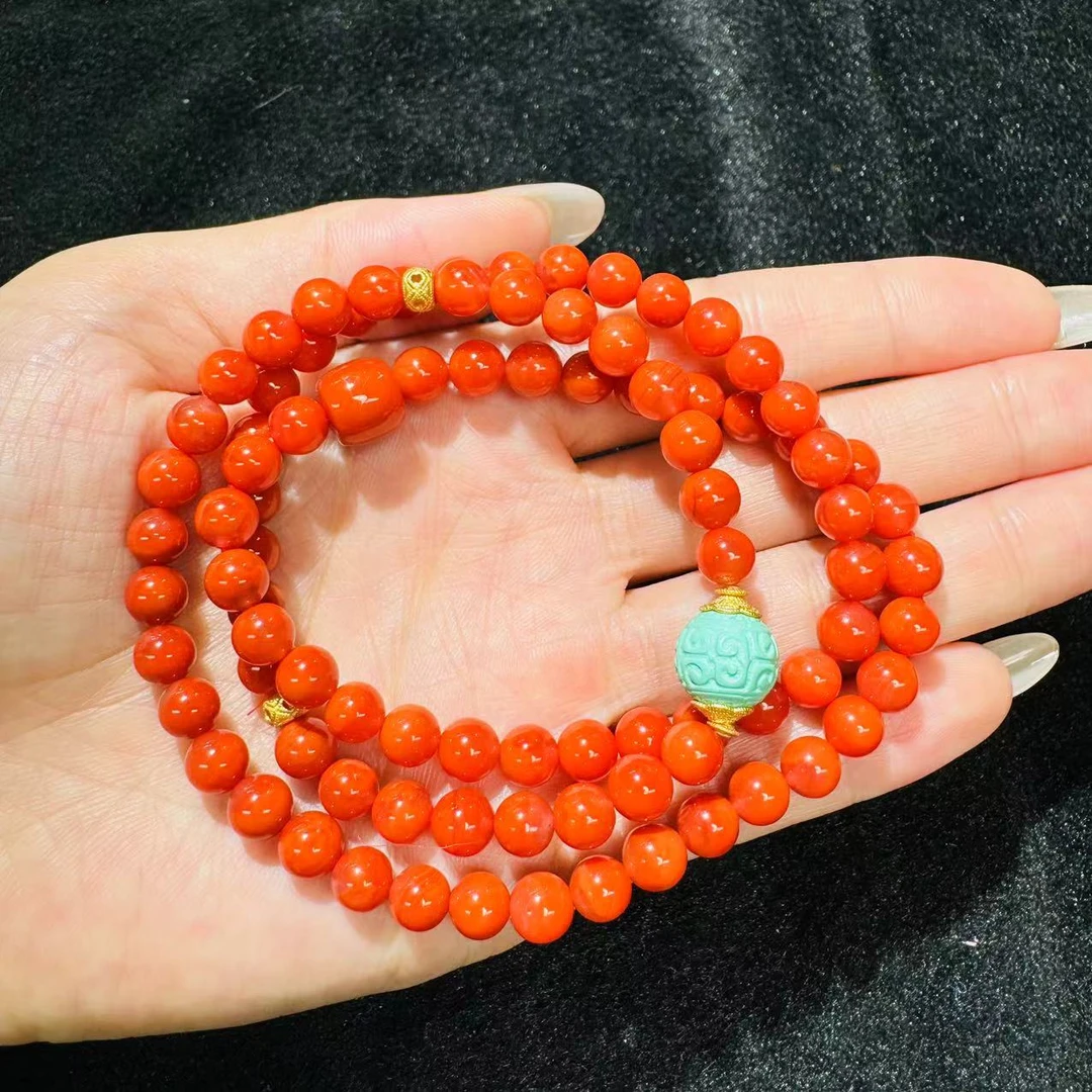 老老朱珠宝080824196南红玛瑙diy多圈手串单珠约6mm时尚红色轻奢