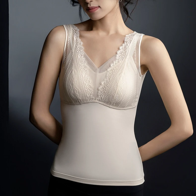 女式时尚性感蕾丝花边蚕丝背心免穿内衣打底吊带