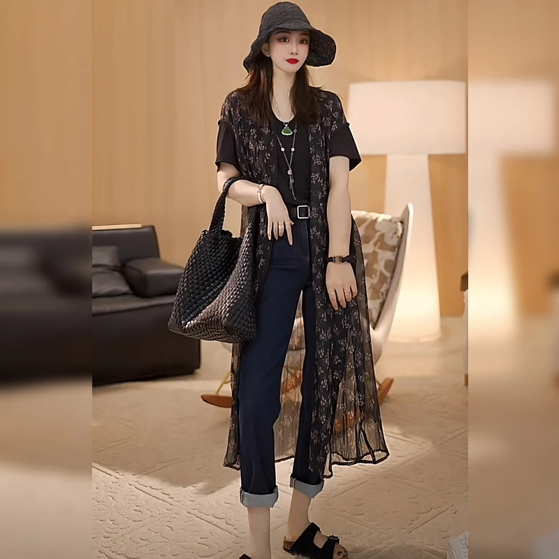 【Linda姐高端线】新款复古中长款设计感碎花长衫衬衫AA4SCS429