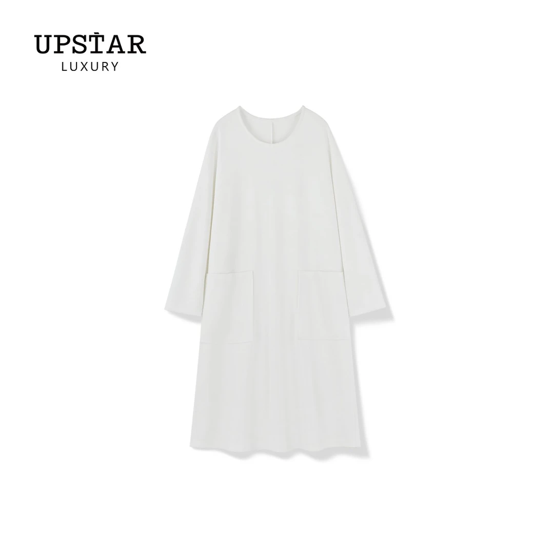 【Linda姐高端线】白兰地连衣裙口袋圆领直筒长袖连衣裙LA3LZZ168