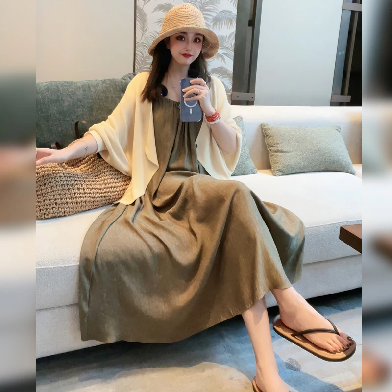 【Linda姐高端线】时尚优雅出游简约透气吊带裙复古连衣裙AS4LDD317