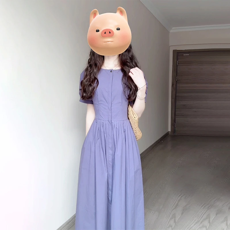 法式紫色连衣裙子女装夏季2024新款大方得体小个子高级感长裙3667