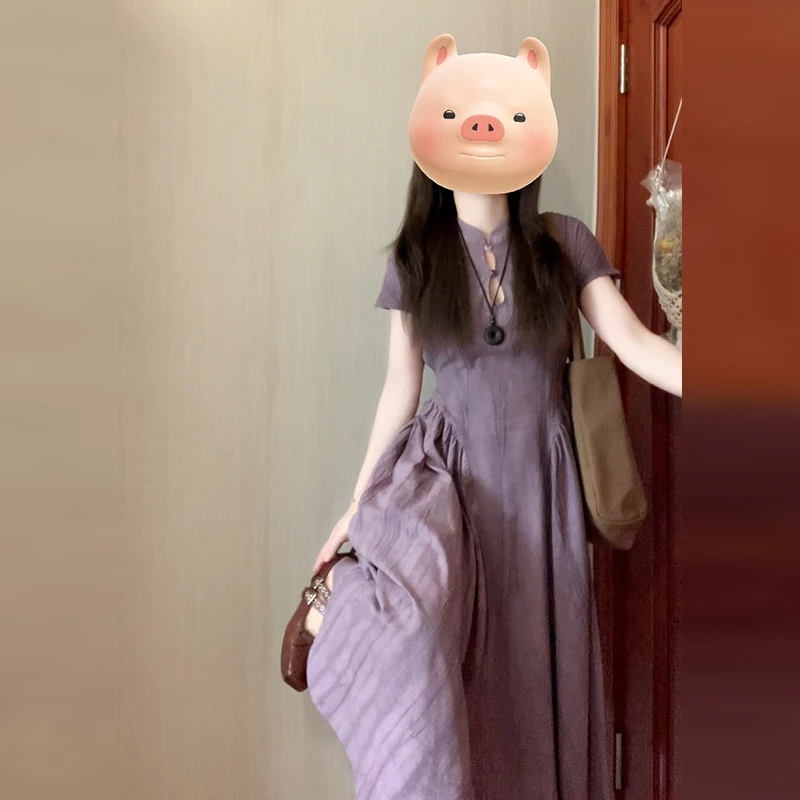 新中式紫色改良版旗袍女装秋季2024年高级设计感气质绝美长裙3384