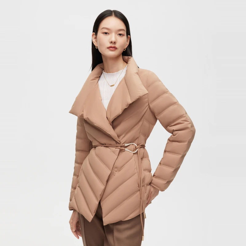 波司登女款羽绒服短款2022款翻领通勤90鹅绒收腰显瘦简约气质外套