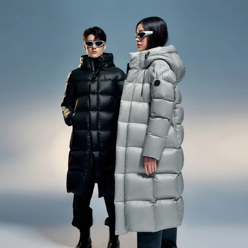 波司登24年秋冬情侣新款纯色保暖休闲厚实连帽大长款羽绒服3140