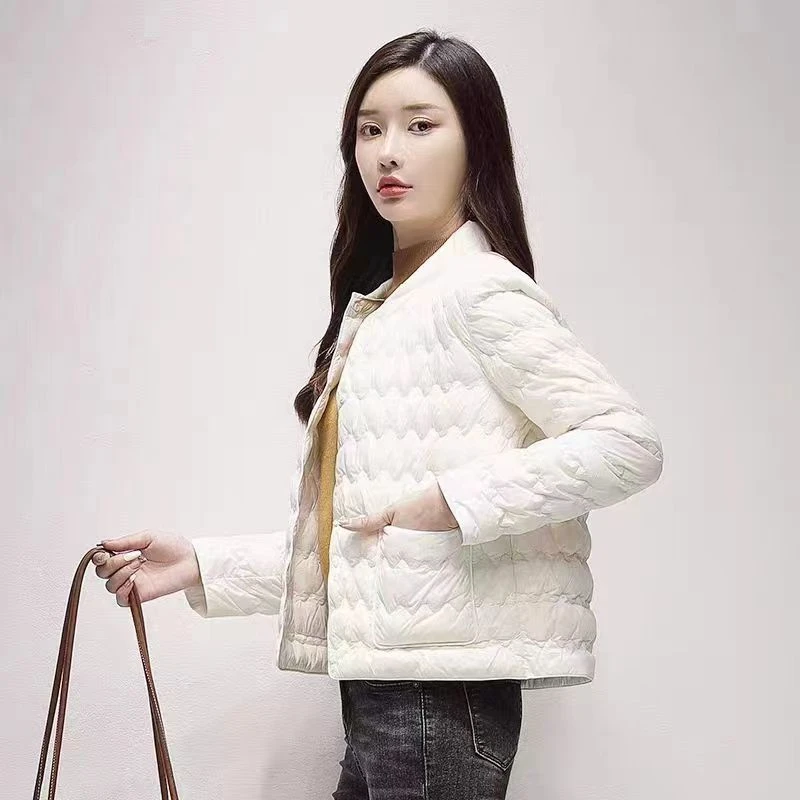 女士棉服短款香2025小香风波浪纹立领薄款夹棉秋冬外套棉衣0404