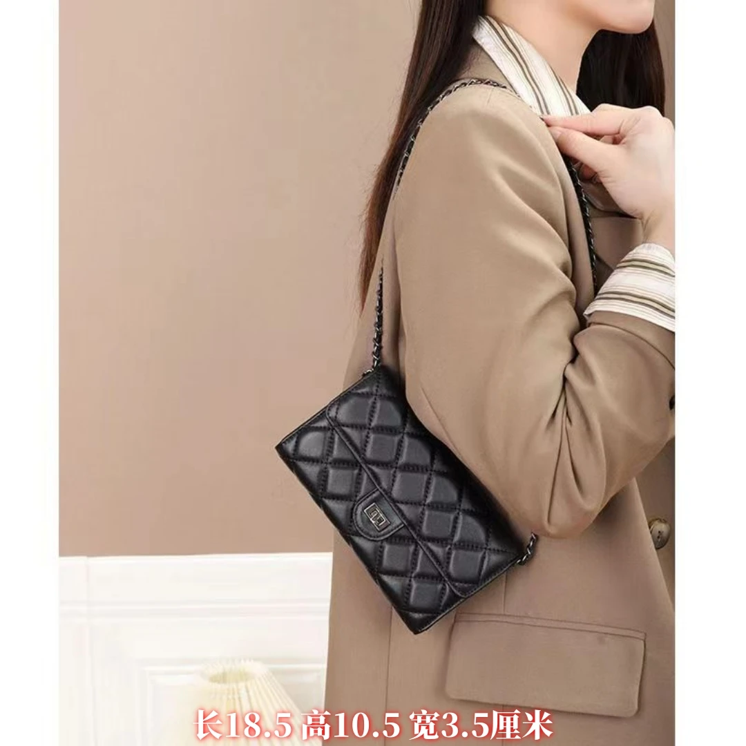 【岚英皮具】头层羊皮真皮软皮经典菱格款女士钱包手拿包链条包633#