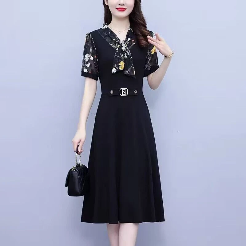 夏天微胖遮肉连衣裙大码显瘦中长裙2023新款小个子遮肚收腰a字裙