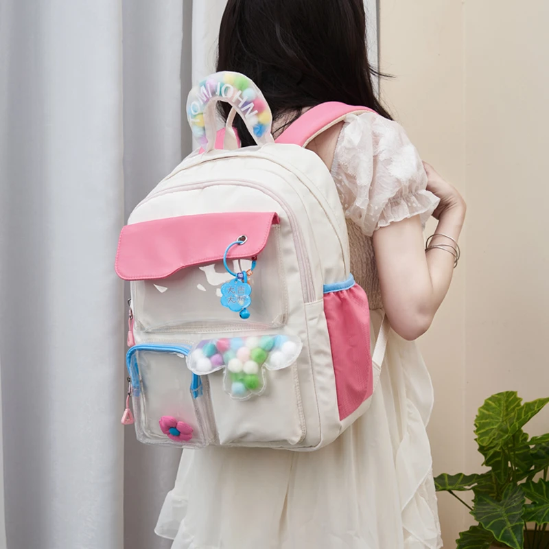 大容量时尚潮流双肩背包学生女书包二次元痛包撞色防水旅行包