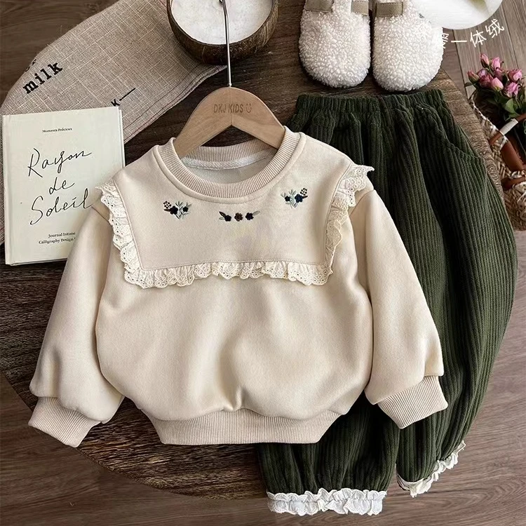 森系女童加绒卫衣2024新款儿童冬装女宝宝加厚一体绒上衣女孩秋冬